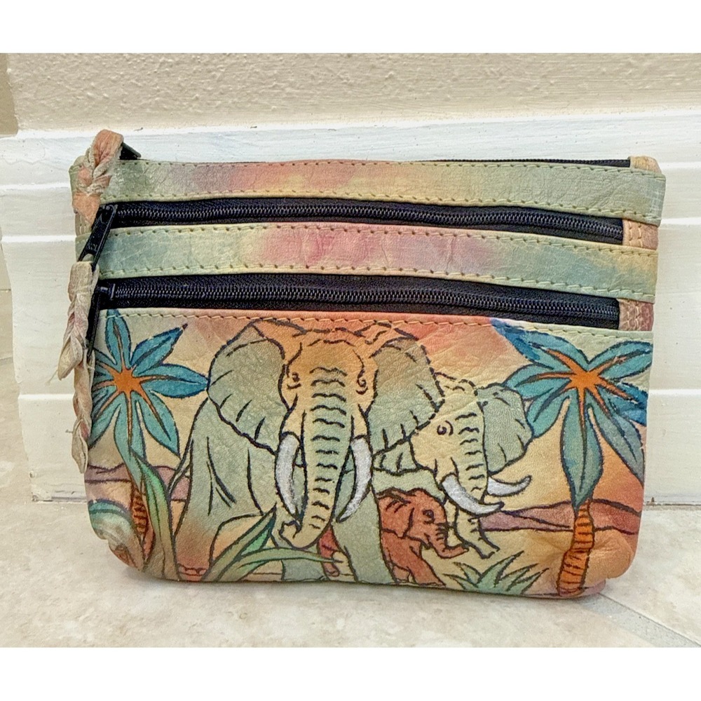 VTG Emily Ann of Boca Raton‎ Leather elephant purse clutch painted Art 7x5